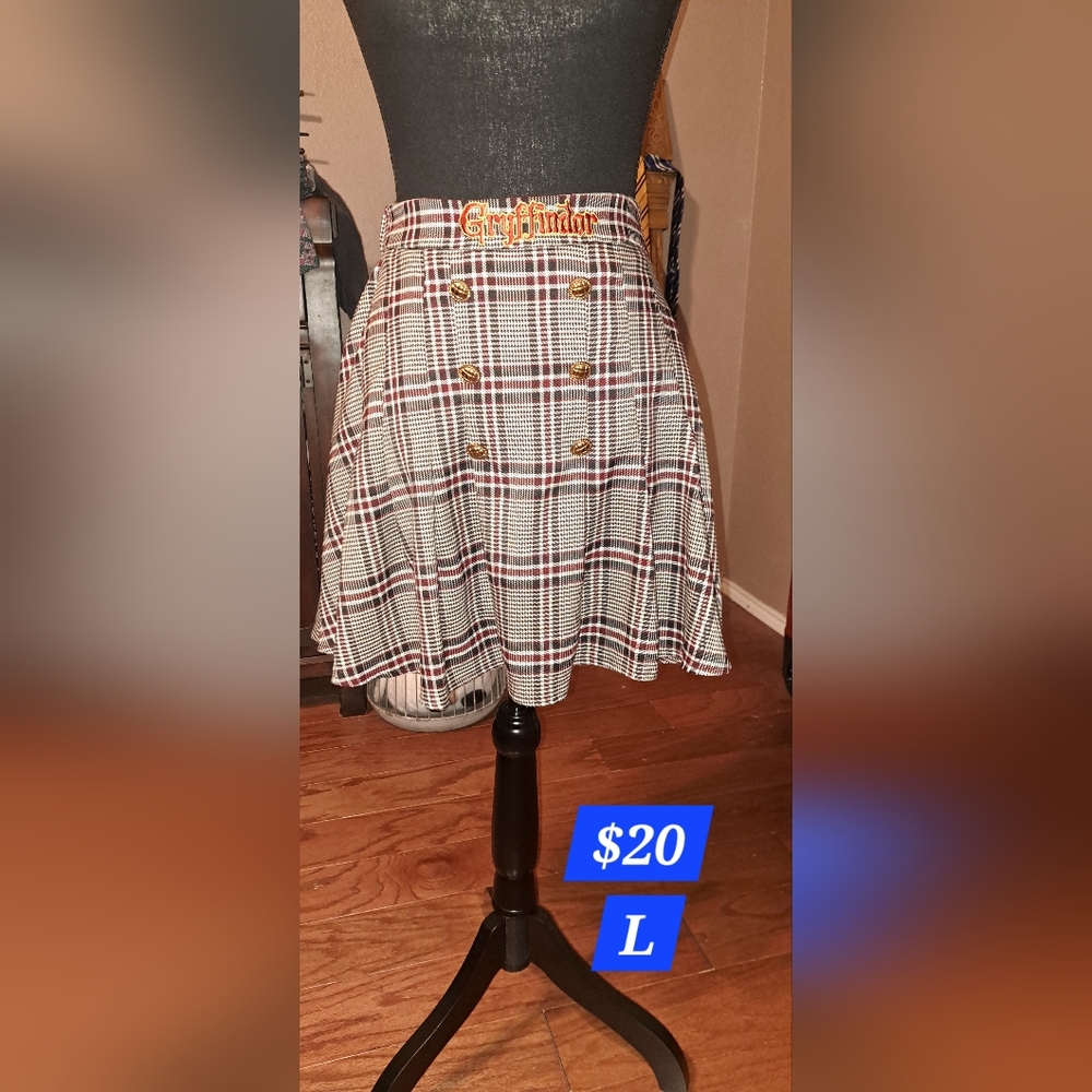 Plaid A-Line Gryffindor  Skirt with Gold Button Accents